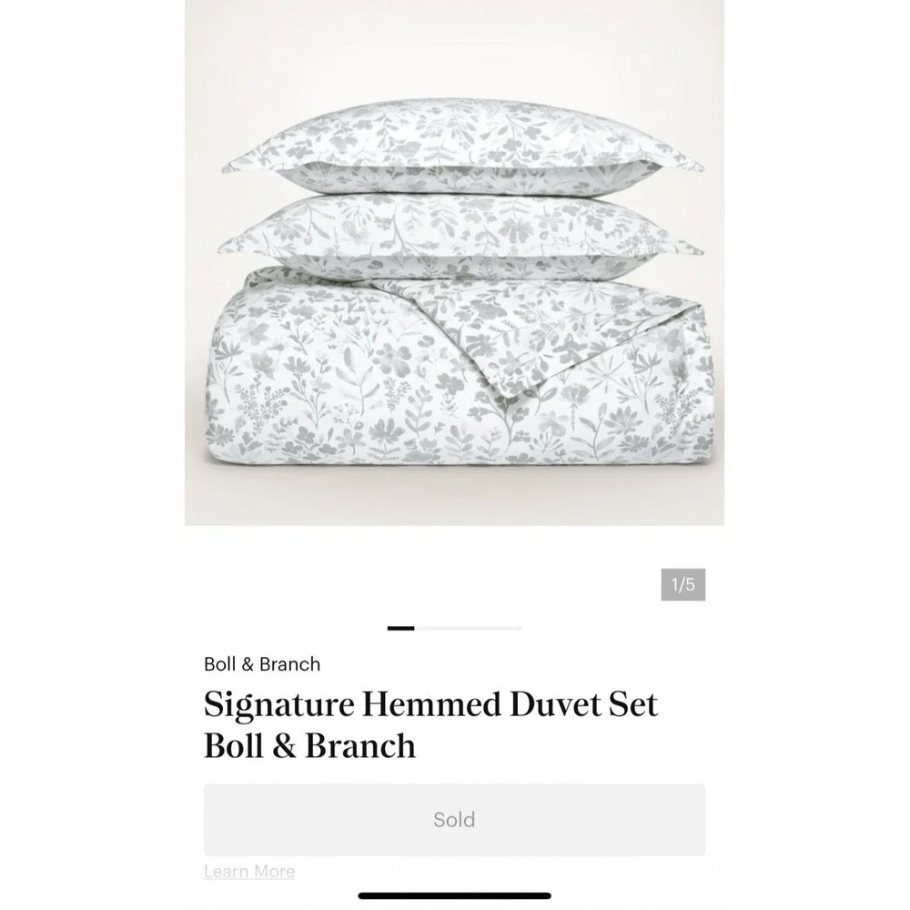 Boll & Branch Signature Hemmed Duvet Set Shore Botanical F/Q Organic Cotton $379